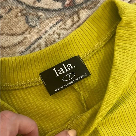 Dressed in LALA Lex Ribbed Playsuit in Chartreuse - Picture 2 of 3